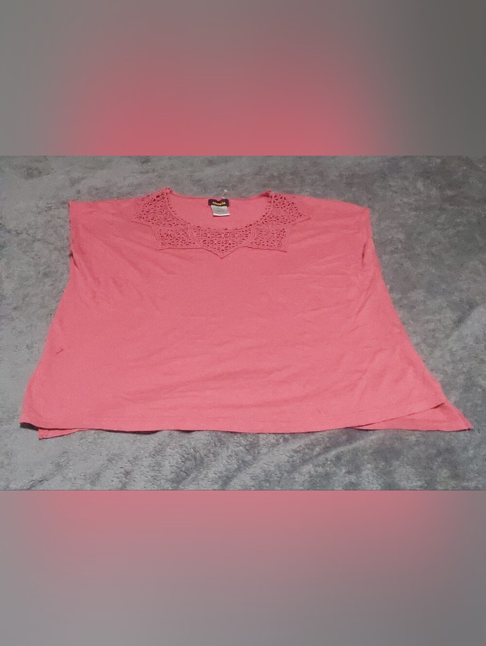 Women's Coral Pink Lace-Yoke Short Sleeve Top